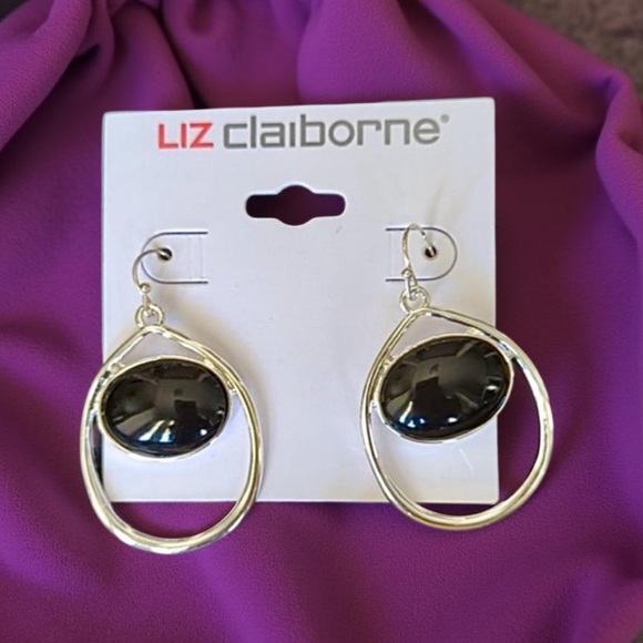 Liz Claiborne pierced earrings silver with black NWT - Picture 9 of 16